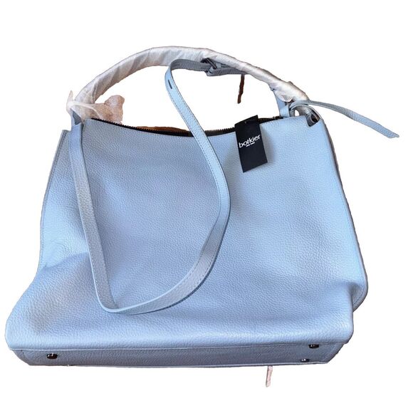 Botkier Hudson Hobo Azurra Pebbled Leather Gunmetal Hardware New Zip Handles - Picture 1 of 12